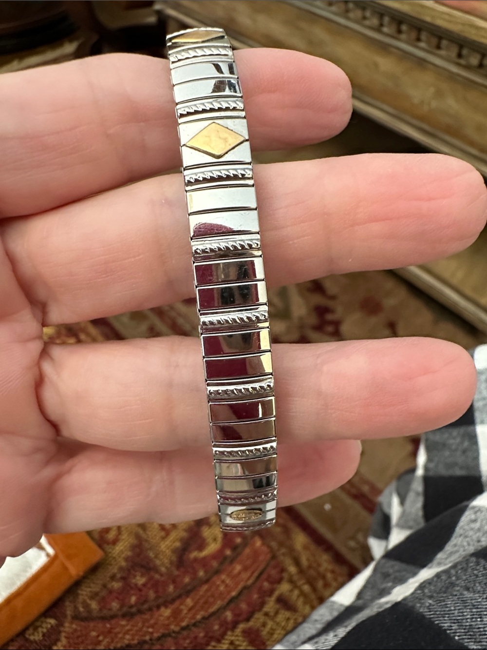 Two-Tone Silver and 14 it Gold Stretch Bracelet - Women Jewelry - Picture 3 of 6